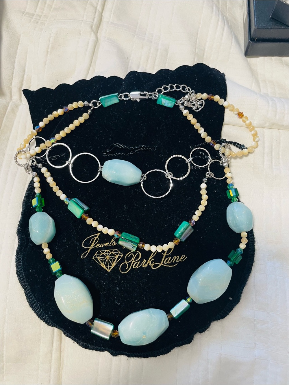 Park Lane Pale Blue and Green Beaded Multi-Strand Necklace set
